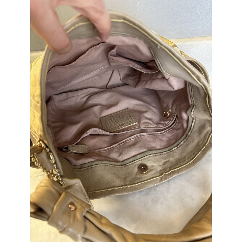COACH Op Art Parker Beige Signature Sateen Canvas & Leather Shoulder Bag 13427 - Picture 8 of 15